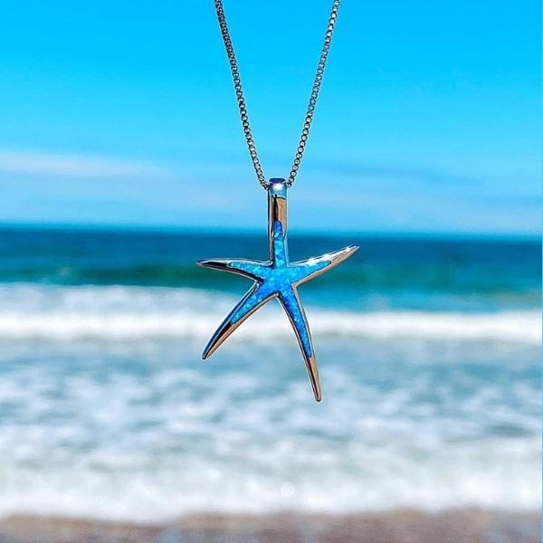 Collar de Ópalo Azul y Plata Estrella de Mar