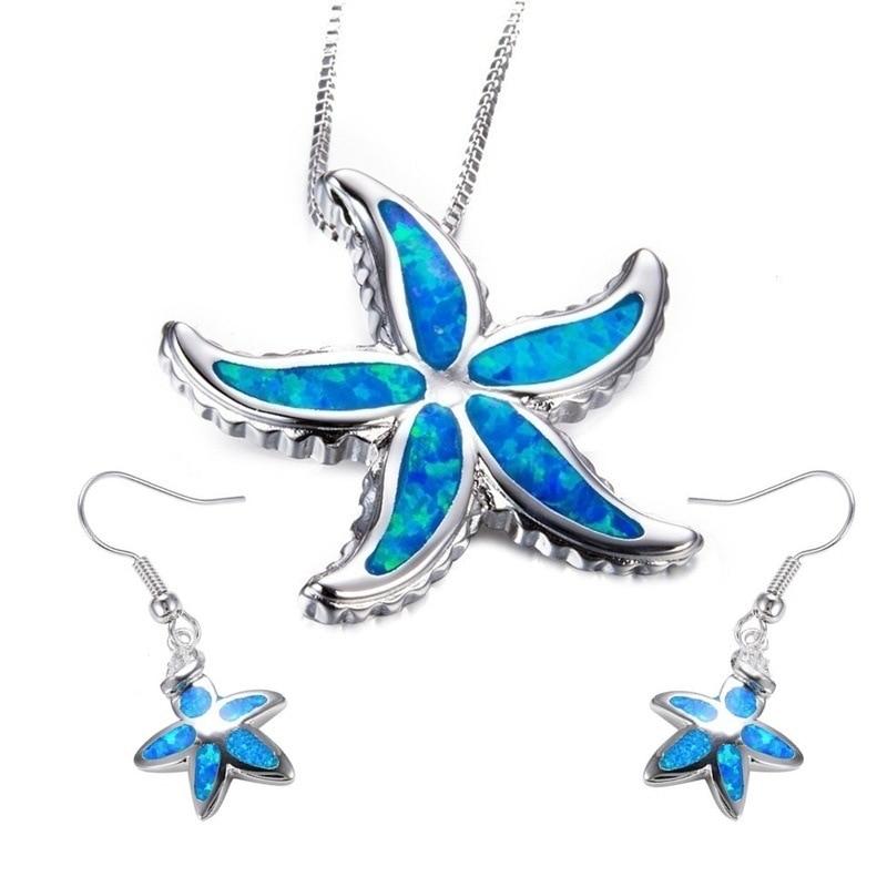Conjunto Collar + Aretes Estrella de Mar en Ópalo y Plata