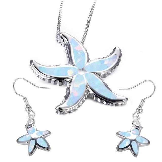 Conjunto Collar + Aretes Estrella de Mar en Ópalo y Plata